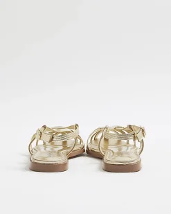 Gold Faux Leather Caged Sandals