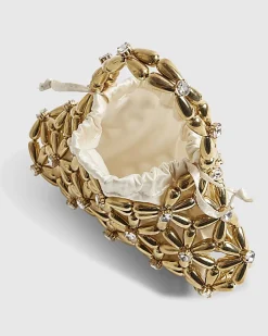 Gold Flower Beaded Clutch Bag