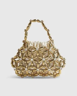 Gold Flower Beaded Clutch Bag