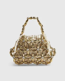 Gold Flower Beaded Clutch Bag