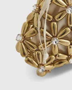 Gold Flower Beaded Clutch Bag