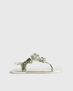Gold Flower Toe Thong Sandals