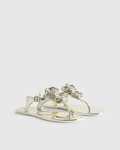 Gold Flower Toe Thong Sandals