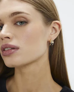 Gold Half Leopard Print Domed Stud Earrings