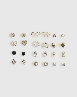 Gold Heart And Bow MultiPack Earrings