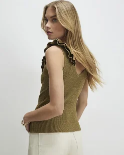 Gold Knitted Frill Trim Vest Top