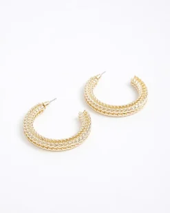 Gold Large Textured Hoop Earrings
