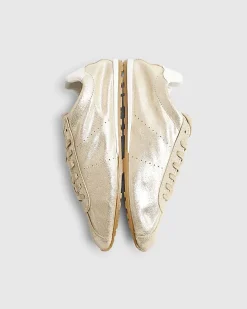 Gold Leather Lace Up Trainers