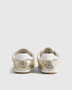 Gold Leather Lace Up Trainers