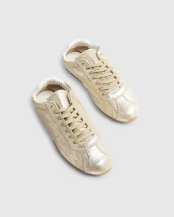Gold Leather Lace Up Trainers