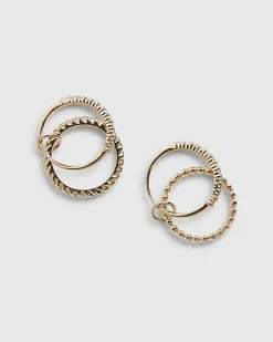 Gold Linked Diamond Simulant Stack Rings Set