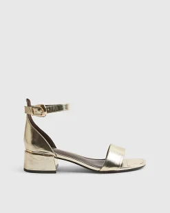 Gold Low Block Heel Sandals