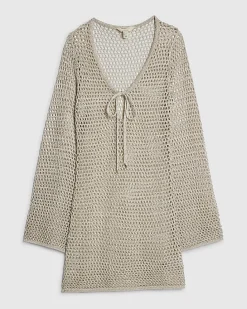 Gold Metallic Knit Beach Tunic Dress