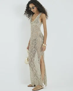 Gold Metallic Knit Maxi Dress