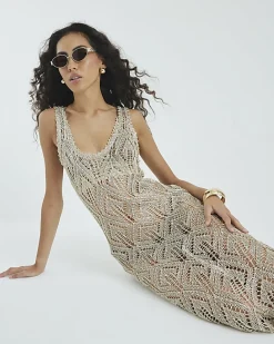 Gold Metallic Knit Maxi Dress