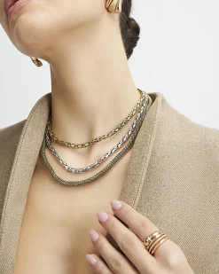 Gold Mixed Metal Multi Row Chain Necklace