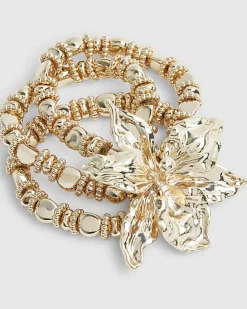 Gold Orchid Flower Stretch Bracelets