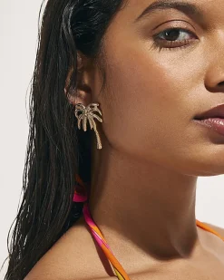 Gold Palm Tree Stud Earrings