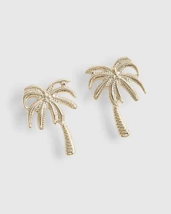 Gold Palm Tree Stud Earrings