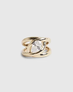 Gold Pear Diamond Simulant Wrap Ring