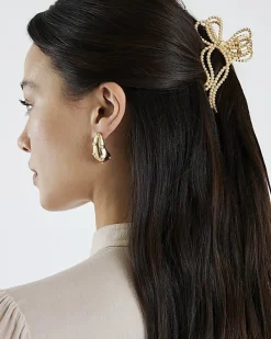 Gold Pearl Bow Claw Hair Clip