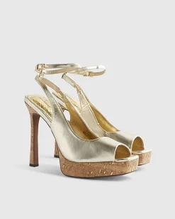 Gold Peep Toe Platform Heeled Sandals