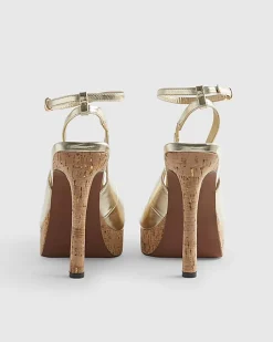 Gold Peep Toe Platform Heeled Sandals