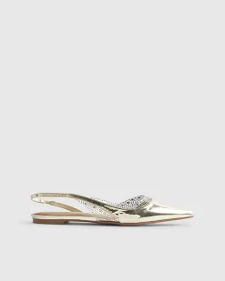 Gold Perspex Sling Back Flat Shoes