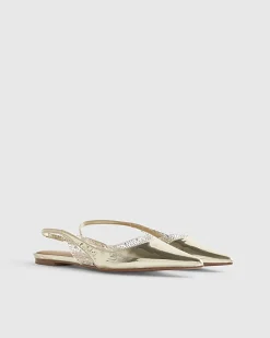 Gold Perspex Sling Back Flat Shoes