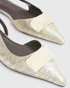 Gold Pointed Slingback Flat Shoes