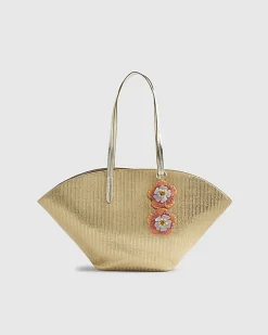Gold Raffia Winged Shopper Bag