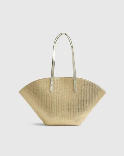 Gold Raffia Winged Shopper Bag