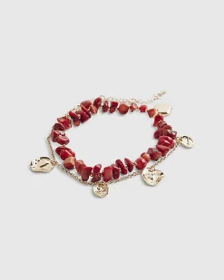 Gold Red Chip And Stretch Coin Anklet