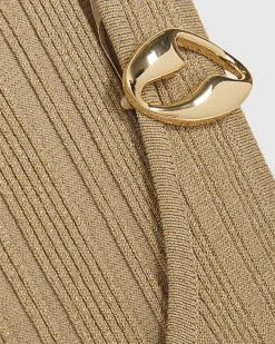 Gold Rib Knit Buckle Midi Dress