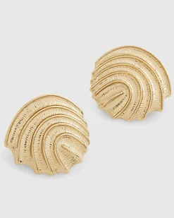 Gold ridge stud earrings