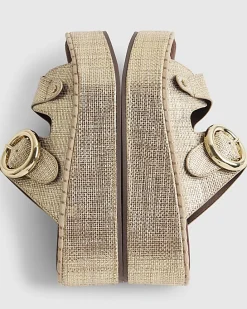 Gold Ring Buckle Wedge Sandals