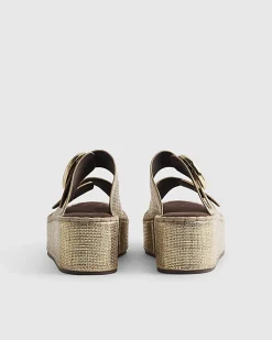 Gold Ring Buckle Wedge Sandals