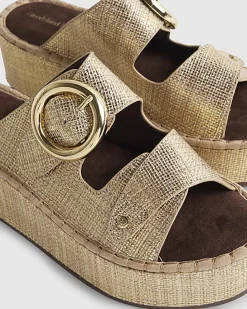 Gold Ring Buckle Wedge Sandals