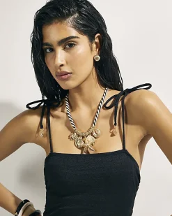 Gold Rope Sealife Charm Necklace