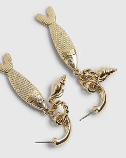 Gold Sardine Cluster Drop Earrings