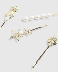 Gold Sea Shell Pack Of 4 Hair Clips