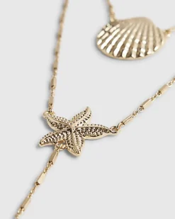 Gold Sealife layered Lariat Necklace