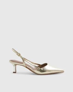 Gold Slingback Low Court Heels