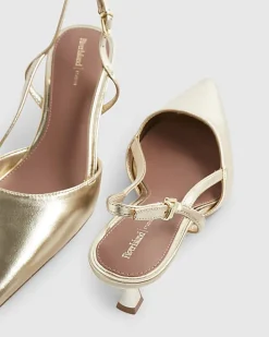 Gold Slingback Low Court Heels