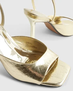 Gold Square Toe Heeled Sandals