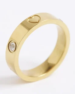 Gold Stainless Steel Diamante Ring