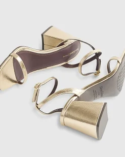 Gold Strappy Block Heel Sandals