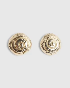 Gold Swirl Button Stud Earrings