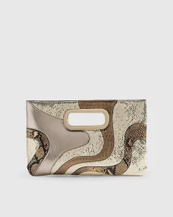 Gold Swirl Panel Metallic Clutch Bag