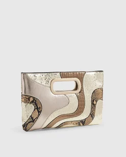 Gold Swirl Panel Metallic Clutch Bag